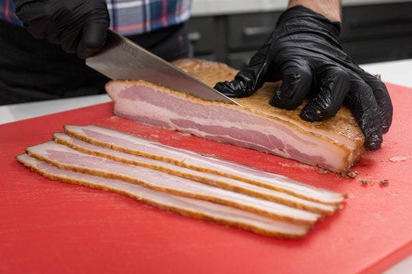 Slicing bacon from the new maple bacon kit