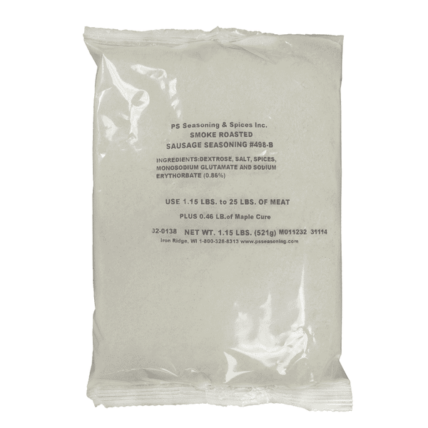 Packaged Smoke Roasted Sausage Seasoning with ingredients list included.