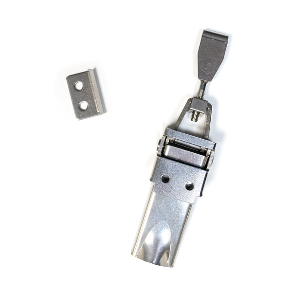 Pro Max 100 S door latch and catch — overhead view showing the latch lever and catch receiving piece for replacement reference