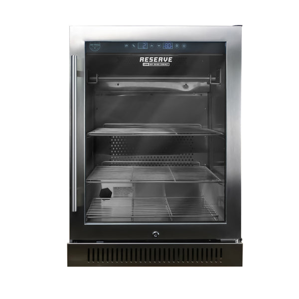 PS Seasoning Reserve 100 home dry aging cabinet — 50 lb capacity 304 stainless steel cabinet with always-visible digital display for dry-aged steak, charcuterie, and primal cuts