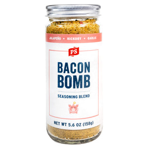 PS Seasoning Bacon Bomb Jalapeno Popper Seasoning — smoky bacon and jalapeño seasoning for burgers, poppers, baked potatoes, and popcorn in shaker bottle