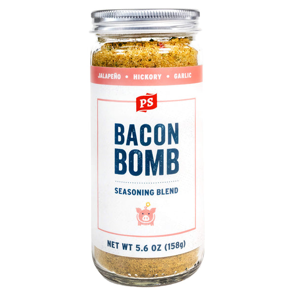 PS Seasoning Bacon Bomb Jalapeno Popper Seasoning — smoky bacon and jalapeño seasoning for burgers, poppers, baked potatoes, and popcorn in shaker bottle
