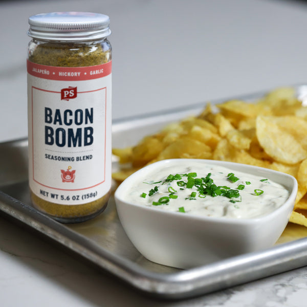 Bacon Bomb - Jalapeno Popper Seasoning with seasoned chips and dip