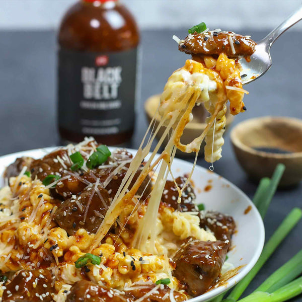 A delicious plate black belt ramen made with our Black Belt - Korean BBQ Sauce