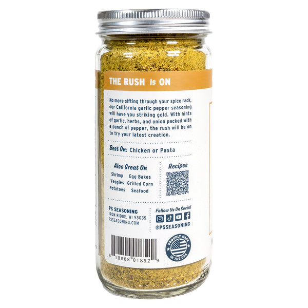 Spice jar with a label on a white background