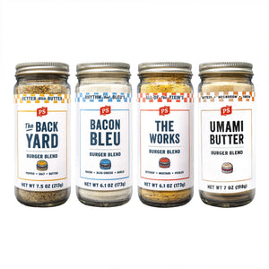burger bundle - the back yard, bacon bleu, the works, and umami butter seasoning