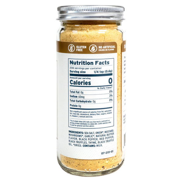 A glass jar of seasoned rice vinegar with a silver metal lid, showing the back label with nutrition facts and ingredients, on a white background.