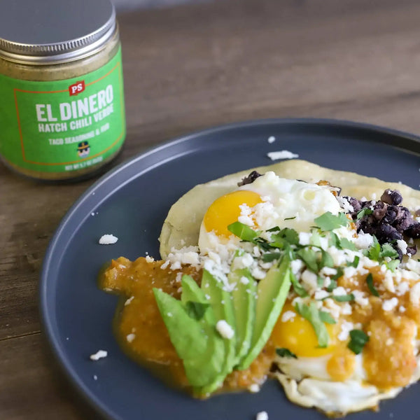 El Dinero - Hatch Chili Verde Taco Seasoning & Rub being used on eggs