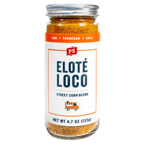 PS Seasoning Elote Loco Street Corn Seasoning — Mexican street corn seasoning with chili, parmesan, and lime for elote and grilled corn