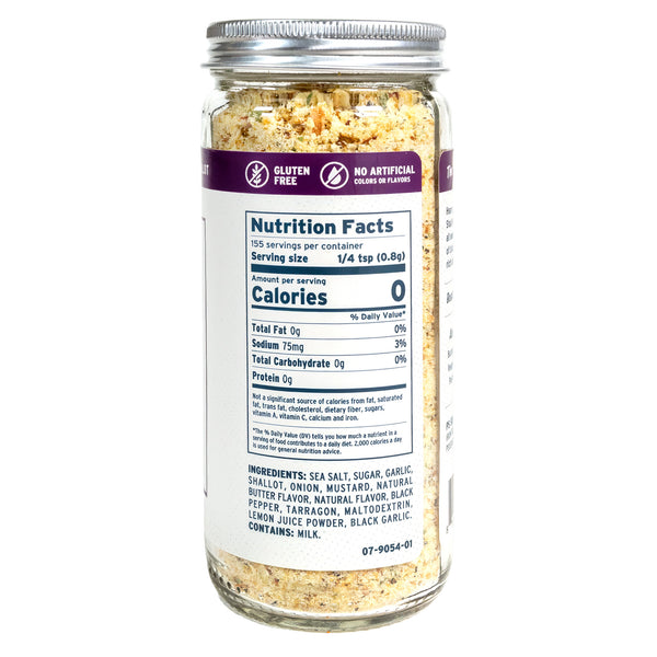 Jar of seasoning with a nutrition facts label on a white background