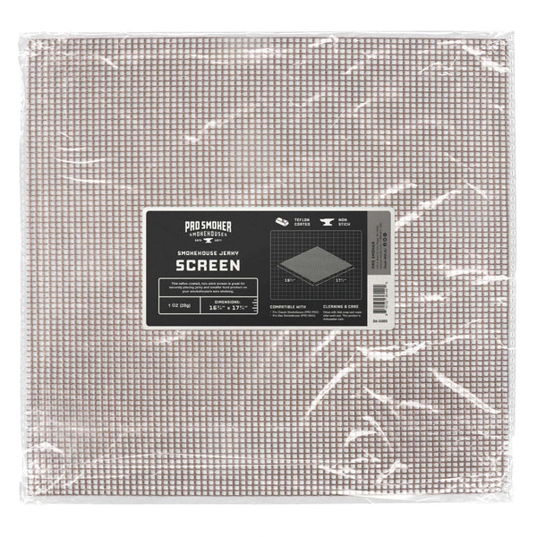 PS Seasoning Non-Stick Teflon Jerky Screen in retail packaging — 16.75 × 17.75 inch fine-mesh smoker screen for Pro Classic 100 S and Pro Max 100 S