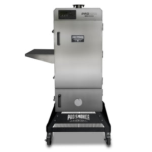 PS Seasoning Pro Max 100 S commercial-grade electric vertical smoker by Pro Smoker — 100 lb capacity, 304 stainless steel, separate fuel door, Wi-Fi/Bluetooth digital controls — designed and built in the USA for serious home enthusiasts