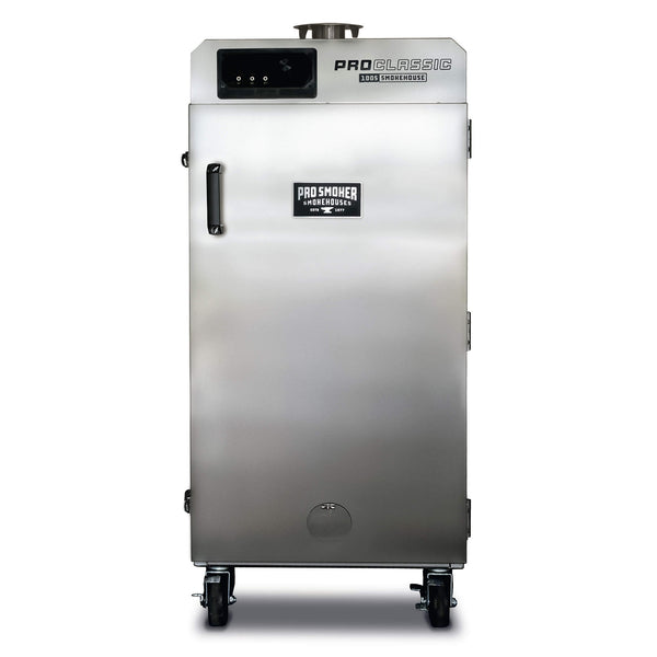 PS Seasoning Pro Smoker Classic 100 commercial-grade electric vertical smoker with 100 lb capacity, 304 stainless steel build, and Wi-Fi/Bluetooth digital controls