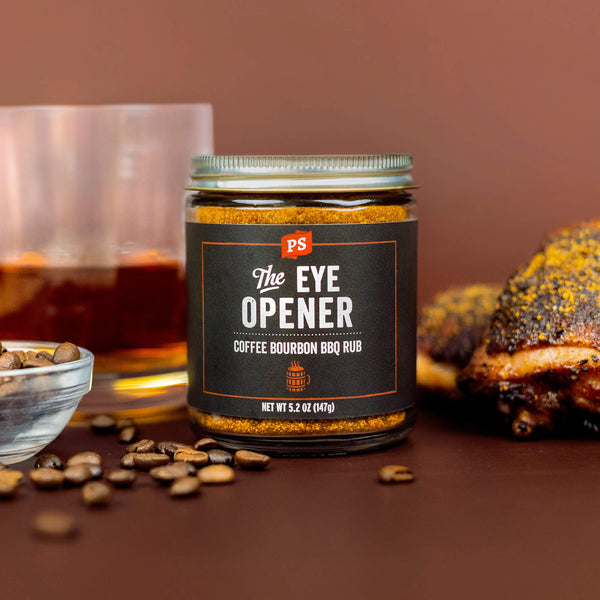 PS Seasoning The Eye Opener Coffee Bourbon BBQ Rub next to chicken