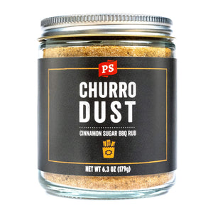 PS Seasoning Churro Dust Cinnamon Sugar BBQ Rub — sweet-spice churro-flavored rub for pork ribs, grilled chicken, and sweet potatoes