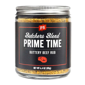 PS Seasoning Prime Time Buttery Beef Rub — butcher-style beef seasoning for steaks, prime rib, and burgers in glass jar