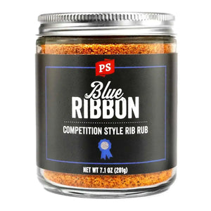 PS Seasoning Blue Ribbon Competition-Style BBQ Rib Rub — KC-style sweet-smoky dry rub for baby back ribs, pork chops, and BBQ chicken in glass jar