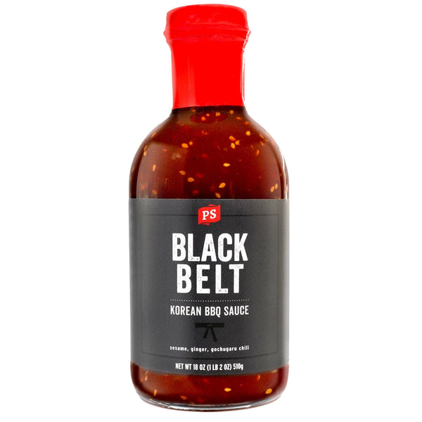 PS Seasoning Black Belt Korean BBQ Sauce — Korean-style BBQ sauce with sesame and gochujang for short ribs, wings, and pork belly