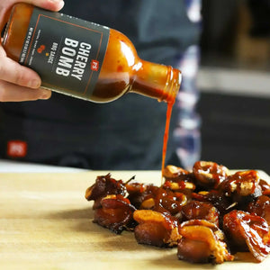 Cherry Bomb - Cherry Chipotle BBQ Sauce drizzled on bacon wrapped shrimp