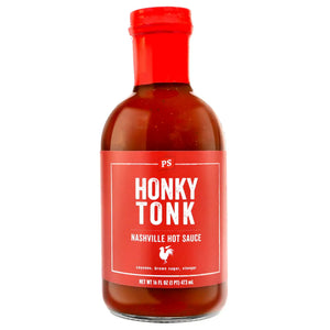 PS Seasoning Honky Tonk Nashville Hot Sauce — fiery Nashville-style hot chicken sauce for hot chicken sandwiches, wings, and fried chicken