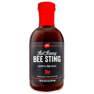 PS Seasoning Bee Sting Hot Honey Chipotle BBQ Sauce — sweet-heat hot honey BBQ sauce for BBQ chicken, ribs, and pulled pork