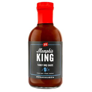 PS Seasoning Memphis King Tangy BBQ Sauce — Memphis-style vinegar BBQ sauce for smoked ribs, pulled pork, and BBQ chicken
