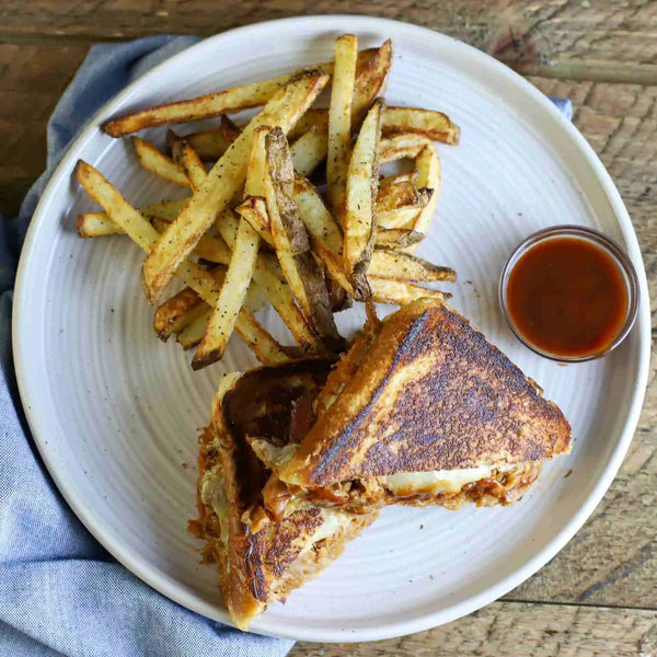 Peach Buzz - Bourbon BBQ Sauce as dipping sauce for sandwich