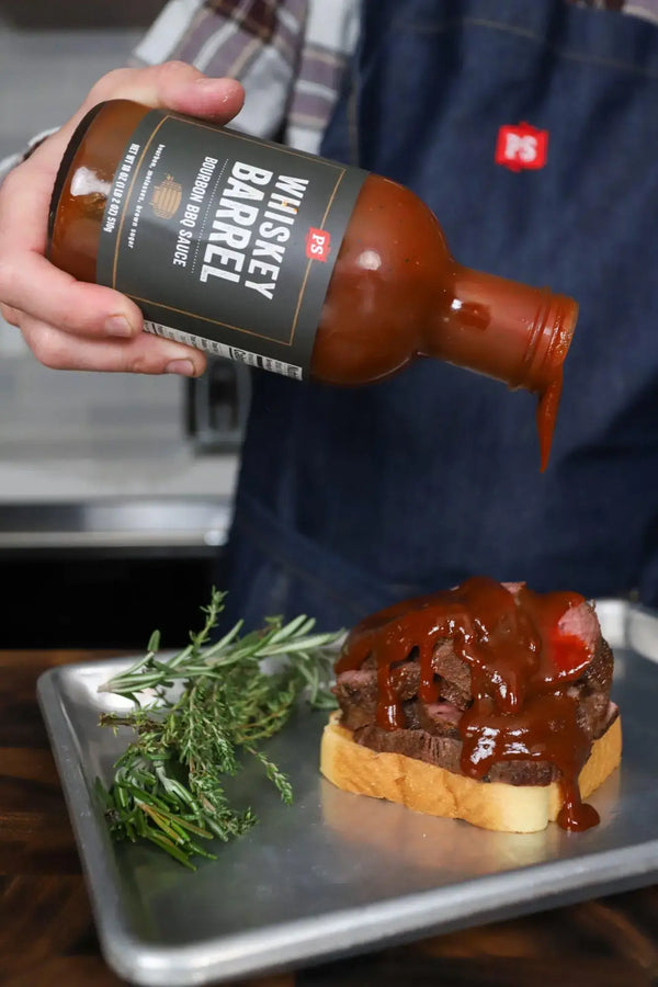Whiskey Barrel - Bourbon BBQ Sauce over beef sandwich