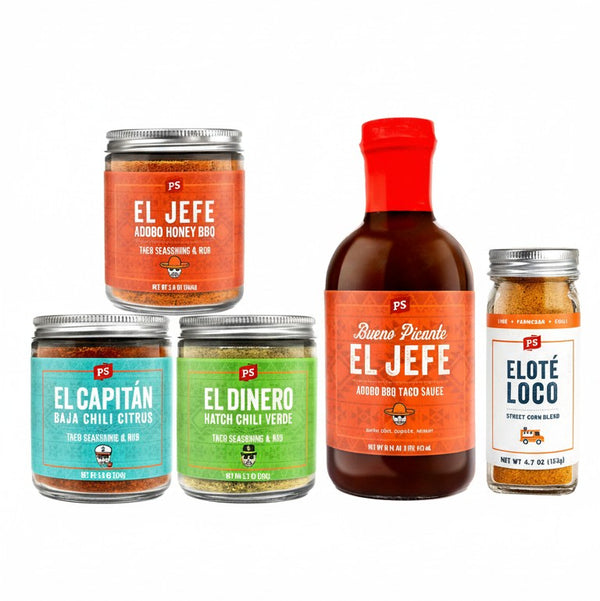 PS Seasoning Taco Tuesday Essentials Set — three taco seasonings and a smoky taco sauce for ground beef, chicken, and fish tacos
