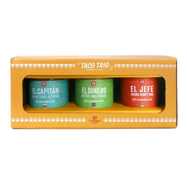 PS Seasoning Taco Trio Gift Box — Mexican-inspired taco seasoning gift set with three bold taco seasonings for tacos, burritos, and quesadillas
