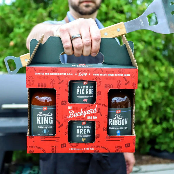 The Backyard BBQ Box Notorious PIG, Memphis King, Cock-a-Doodle Brew, Blue Ribbon Sauce