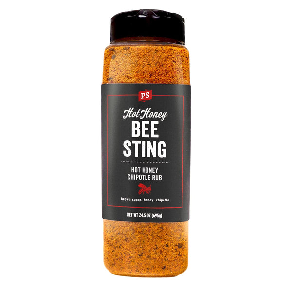PS Seasoning Bee Sting Hot Honey Chipotle BBQ Rub — sweet-heat hot honey rub for pork tenderloin, ribs, and BBQ chicken in shaker bottle