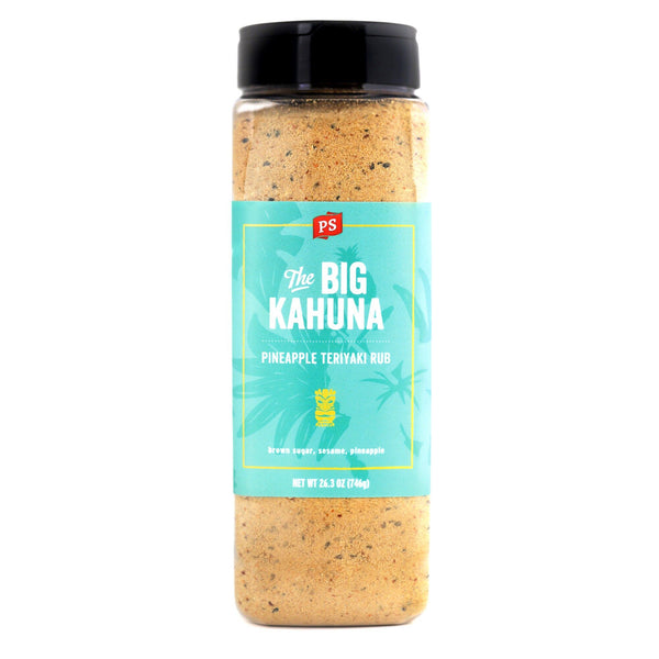 PS Seasoning Big Kahuna Pineapple Teriyaki Rub — Hawaiian-style sweet-tangy BBQ rub for chicken, pork, and salmon in shaker bottle