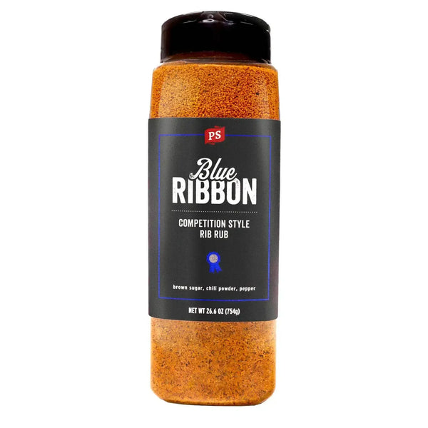 PS Seasoning Blue Ribbon Competition-Style BBQ Rib Rub — KC-style sweet-smoky dry rub for baby back ribs, pork chops, and BBQ chicken in shaker bottle