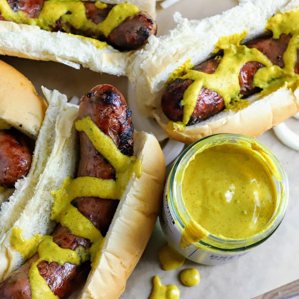 Brew City Jalapeno Beer Mustard on brats