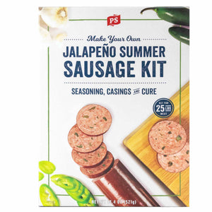PS Seasoning Jalapeno Summer Sausage Kit — complete 25 lb spicy summer sausage kit with No. 391 Jalapeno seasoning, maple cure, and fibrous casings
