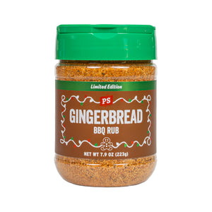 PS Seasoning Gingerbread Limited Edition BBQ Rub — holiday-spiced BBQ rub with brown sugar, molasses, and gingerbread spices for smoked ribs and glazed ham