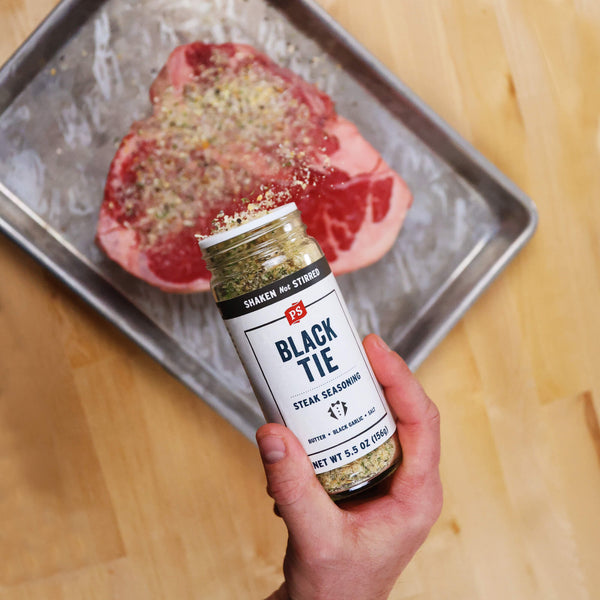 Black Tie Steak Seasoning on a thick steak