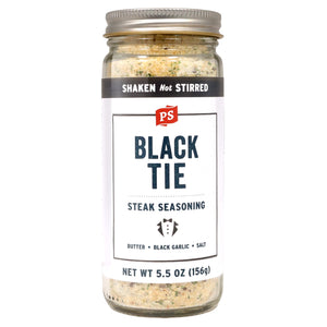 PS Seasoning Black Tie Steak Seasoning — premium steakhouse-style steak rub for ribeye, NY strip, and filet mignon in shaker bottle
