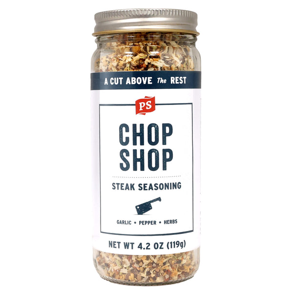 PS Seasoning Chop Shop Steak Seasoning — butcher-style steak rub with garlic and pepper for ribeye, sirloin, and burgers