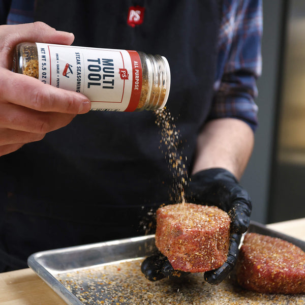 Multi-Tool Steak Seasoning on beef tenderloin