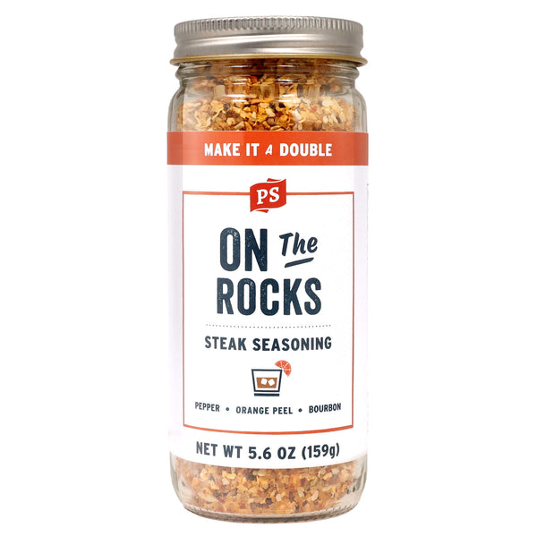 PS Seasoning On the Rocks Steak Seasoning — bourbon and blood orange steak seasoning for ribeye, NY strip, and pork chops
