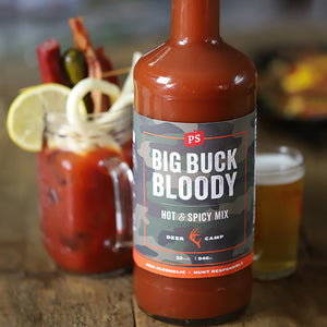 Big Buck Bloody Mary Hot & Spicy Mix with bloody mary and chaser