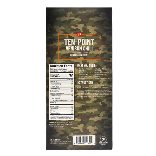 Ten-Point Venison Chili Mix Back Panel