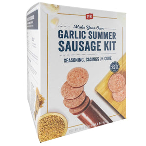 Garlic Summer Sausage Kit - PS Seasoning - for homemade sausage up to 25lbs of meat with seasoning, casings and cure