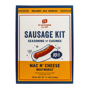 PS Seasoning Mac 'N Cheese Sausage Kit — 10 lb mac-and-cheese-flavored sausage kit with cheddar, butter, and natural sheep casings
