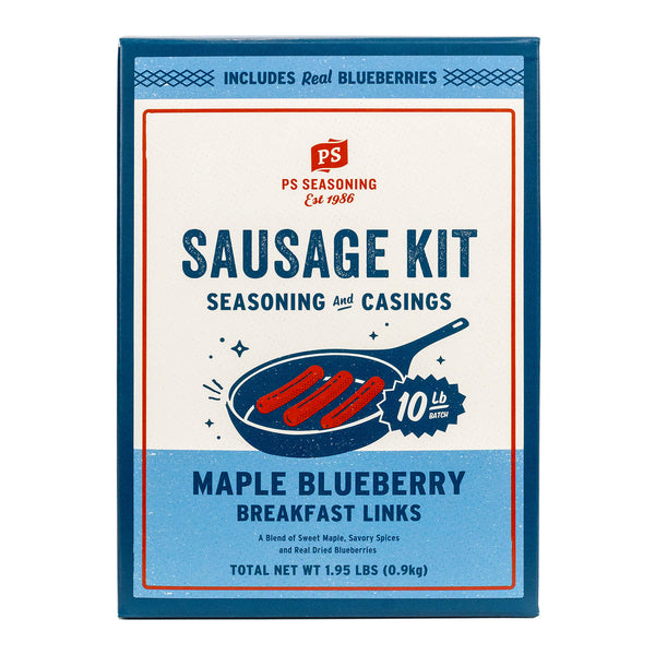 PS Seasoning Maple Blueberry Breakfast Sausage Kit — 10 lb breakfast sausage kit with No. 270 Maple Breakfast Seasoning, dried blueberries, and natural sheep casings
