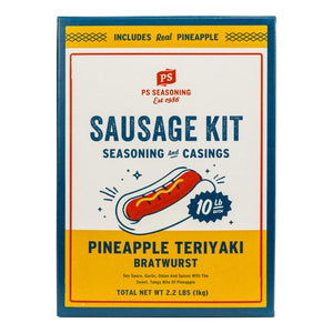 PS Seasoning Pineapple Teriyaki Sausage Kit — 10 lb sweet-tangy Hawaiian-style sausage kit with pineapple teriyaki seasoning, real pineapple, and natural sheep casings
