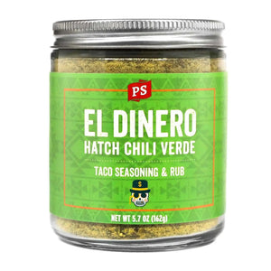 PS Seasoning El Dinero Hatch Chili Verde Taco Seasoning & Rub — Hatch green chile taco seasoning for chicken tacos, pork tacos, and enchiladas
