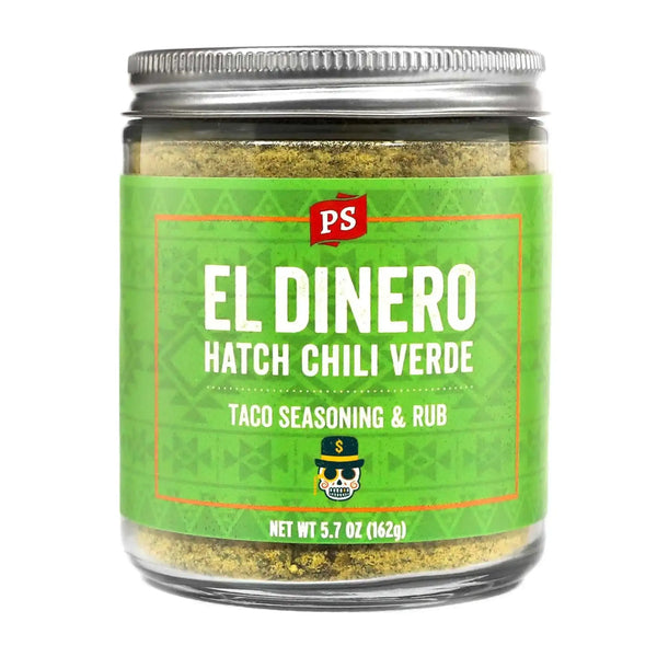 PS Seasoning El Dinero Hatch Chili Verde Taco Seasoning & Rub — Hatch green chile taco seasoning for chicken tacos, pork tacos, and enchiladas
